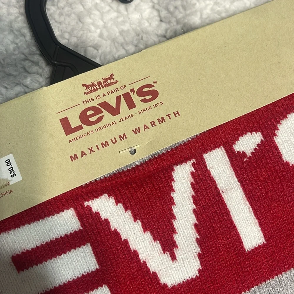 Levi's Bold Red and Gray Knit Scarf